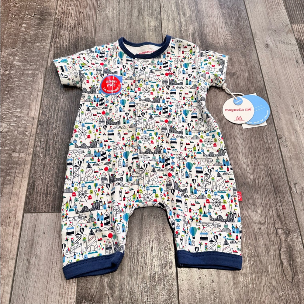Magnetic Me White Baby One Piece with Multicolor City Print 6-9 months